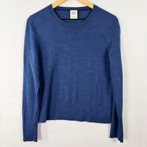 Gap 100% Merino Wool Sweater Blue Crewneck Lightweight Women's Large